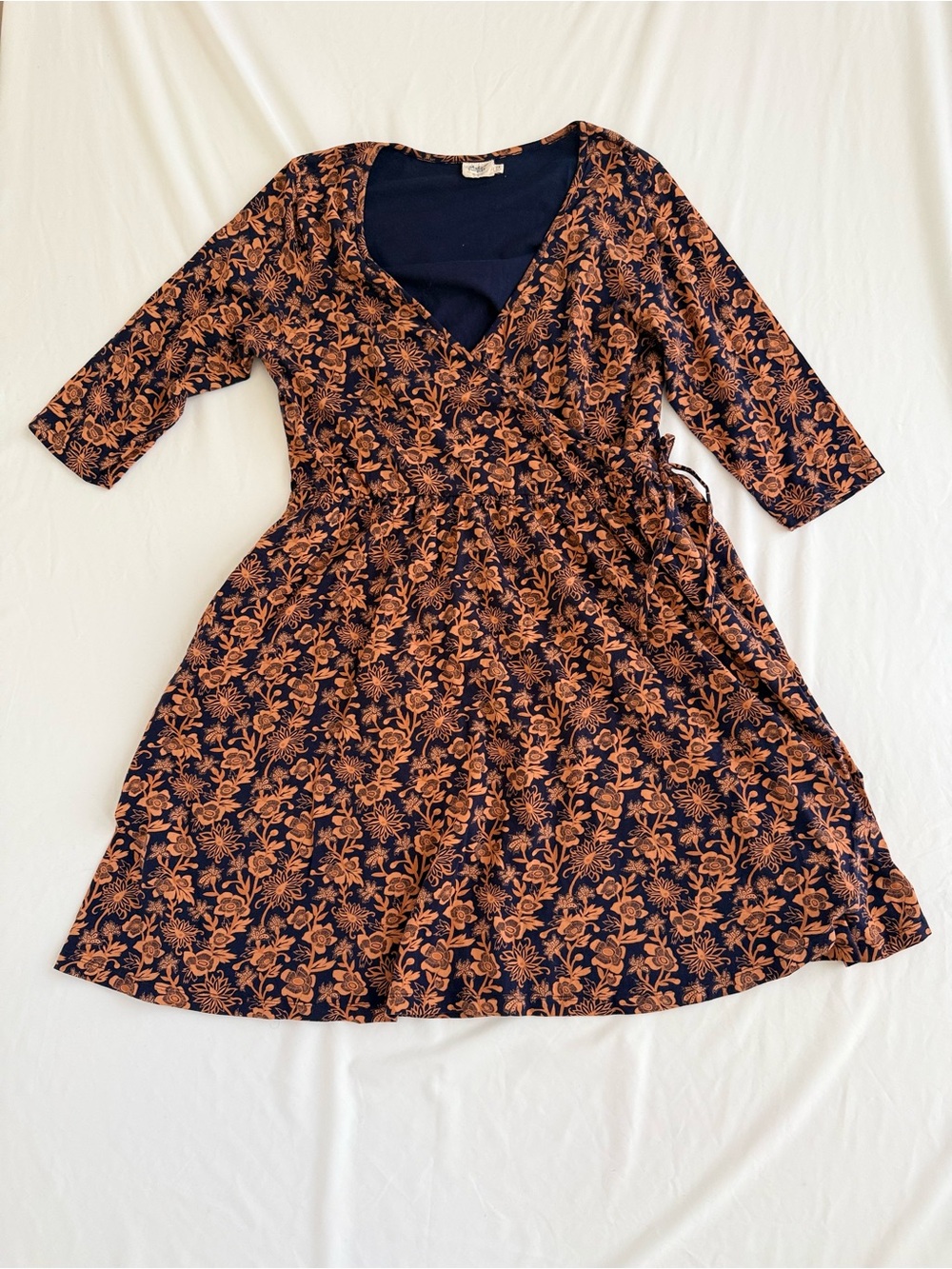 Mata Traders Organic Cotton Floral Faux Wrap Callie Auburn Dress 2X Boho Cottage